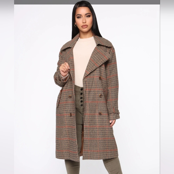 Warm up to me coat-taupe/burgandy - Picture 3 of 3